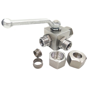 Stainless steel high pressure three-way ferrule ball valve